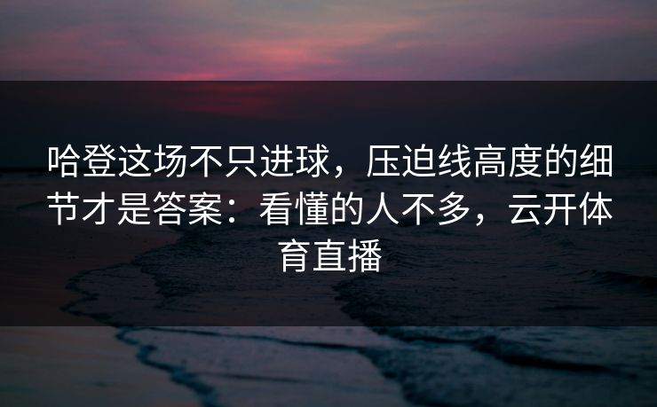 哈登这场不只进球，压迫线高度的细节才是答案：看懂的人不多，云开体育直播