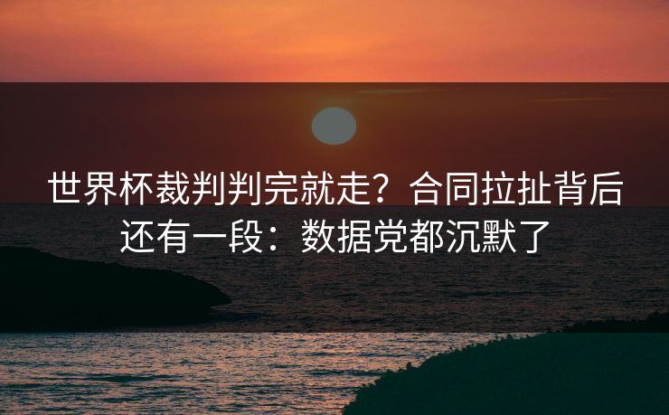 世界杯裁判判完就走?合同拉扯背后还有一段:数据党都沉默了 世界杯裁判判完就走?合同拉扯背后还有一段:数据党都沉默了
