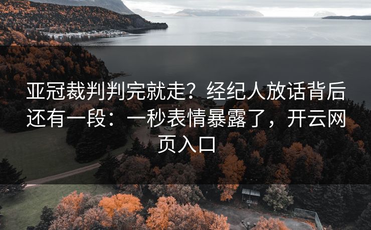 亚冠裁判判完就走？经纪人放话背后还有一段：一秒表情暴露了，开云网页入口